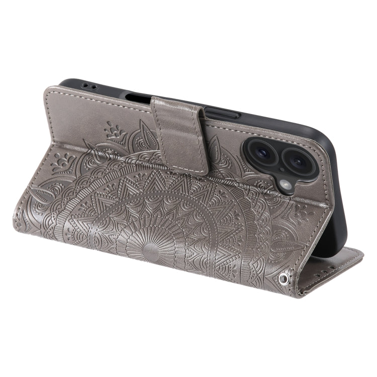 For iPhone 16 Plus Totem Flower Embossed Leather Phone Case(Grey) - iPhone 16 Plus Cases by PMC Jewellery | Online Shopping South Africa | PMC Jewellery | Buy Now Pay Later Mobicred