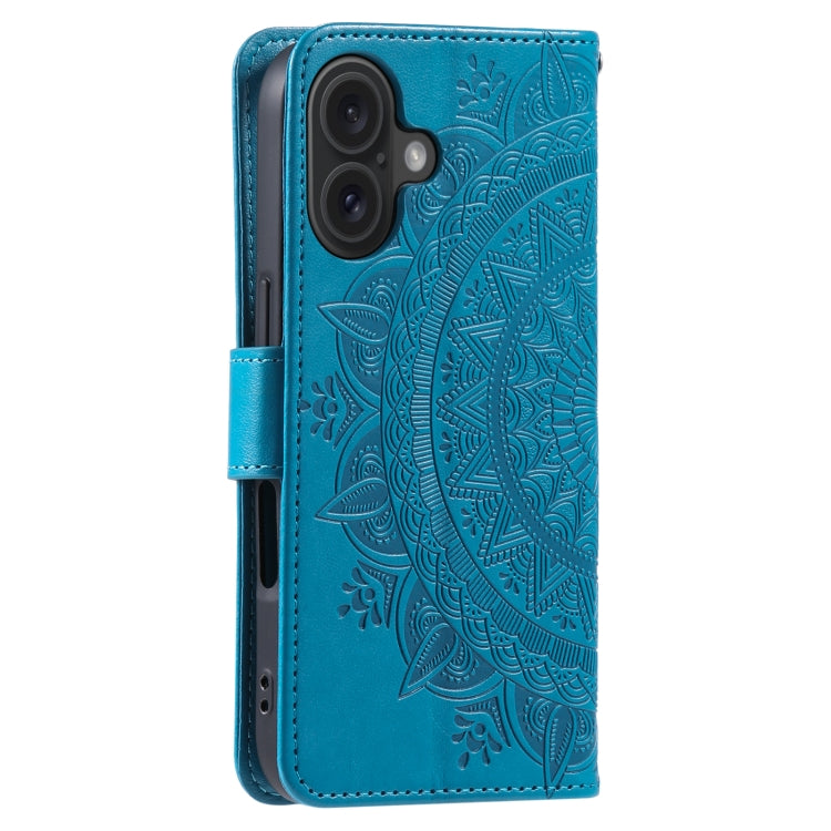 For iPhone 16 Totem Flower Embossed Leather Phone Case(Blue) - iPhone 16 Cases by PMC Jewellery | Online Shopping South Africa | PMC Jewellery | Buy Now Pay Later Mobicred