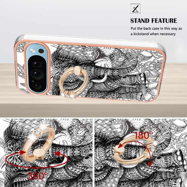 For Google Pixel 9 Pro XL Electroplating Dual-side IMD Phone Case with Ring Holder(Totem Elephant) - Google Cases by PMC TechLife | Online Shopping South Africa | PMC TechLife | Buy Now Pay Later Mobicred