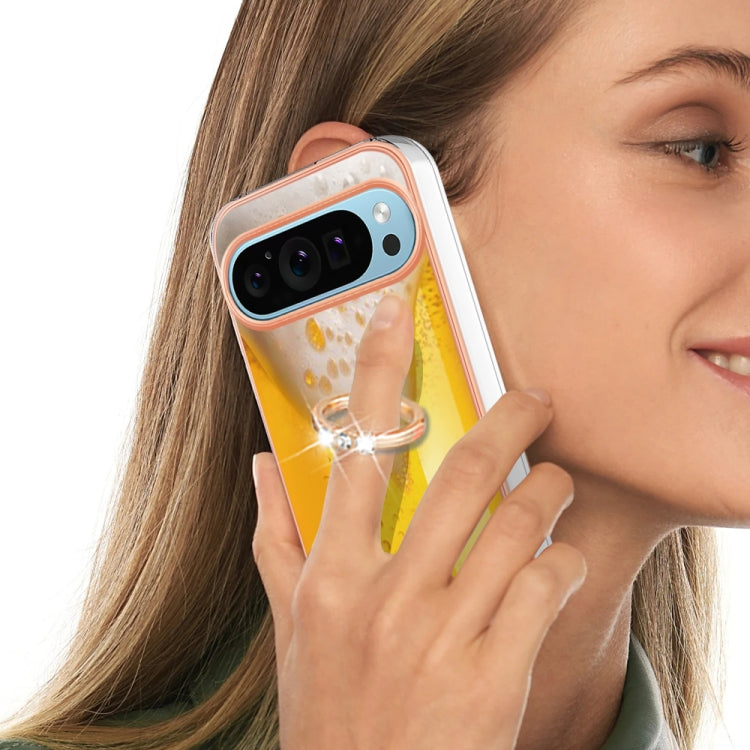 For Google Pixel 9 Pro XL Electroplating Dual-side IMD Phone Case with Ring Holder(Draft Beer) - Google Cases by PMC TechLife | Online Shopping South Africa | PMC TechLife | Buy Now Pay Later Mobicred