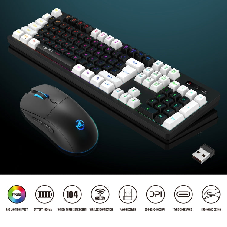 HXSJ L98 2.4G Wireless RGB Keyboard and Mouse Set 104 Keys + 1600DPI Mouse(Black) - Wireless Keyboard by HXSJ | Online Shopping South Africa | PMC Jewellery | Buy Now Pay Later Mobicred