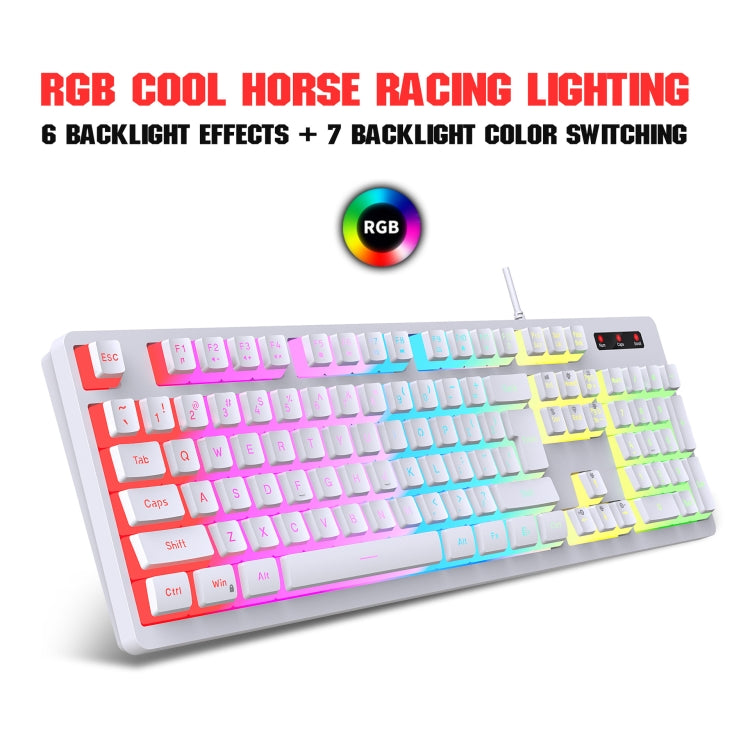 HXSJ L200+X100 Wired RGB Backlit Keyboard and Mouse Set 104 Pudding Key Caps + 3600DPI Mouse(White) - free shipping - PMC Jewellery - Order now!