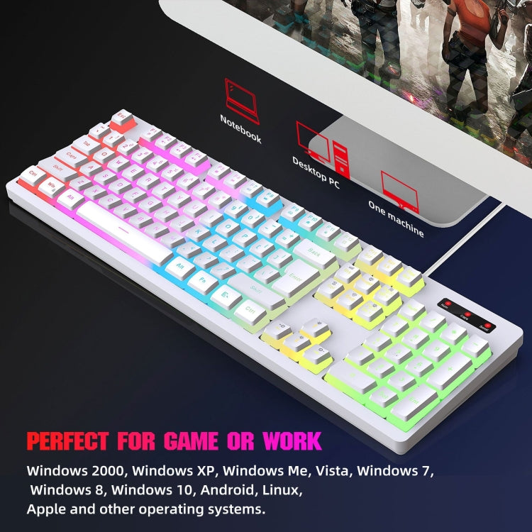 HXSJ L200+X100 Wired RGB Backlit Keyboard and Mouse Set 104 Pudding Key Caps + 3600DPI Mouse(White) - free shipping - PMC Jewellery - Order now!