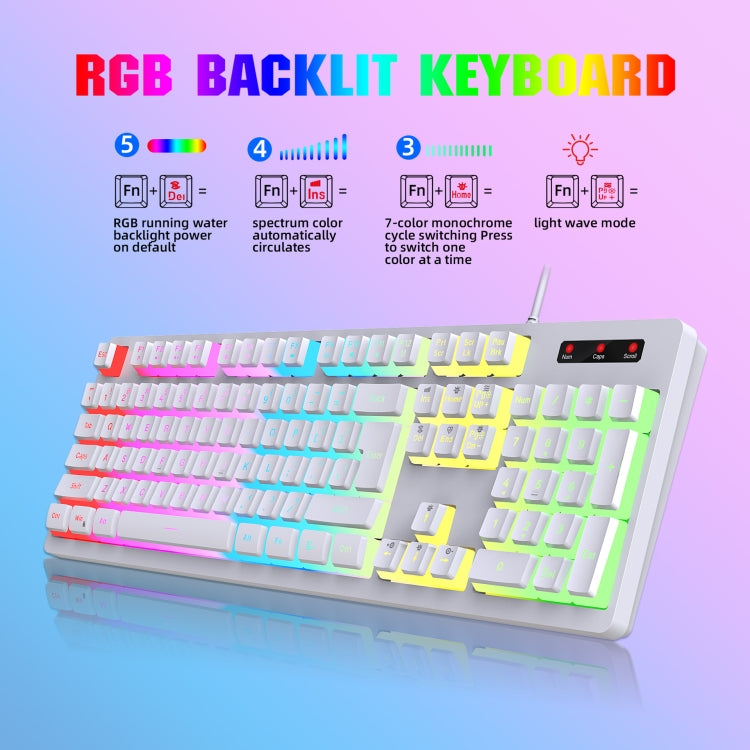 HXSJ L200 Wired RGB Backlit Keyboard 104 Pudding Key Caps(White) - Wired Keyboard by HXSJ | Online Shopping South Africa | PMC Jewellery | Buy Now Pay Later Mobicred