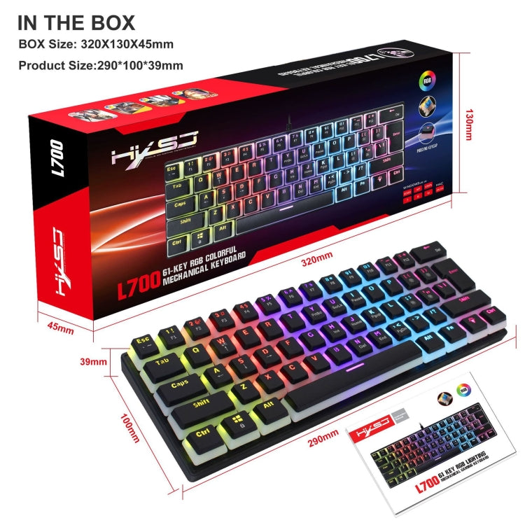 HXSJ L700 Wired RGB Mechanical Keyboard 61 Pudding Key Caps(Black) - Wired Keyboard by HXSJ | Online Shopping South Africa | PMC Jewellery | Buy Now Pay Later Mobicred