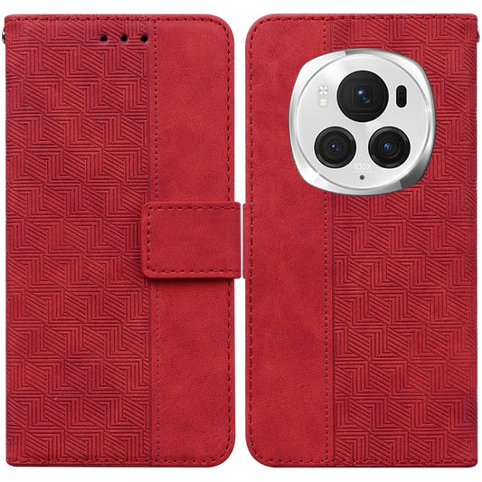 For Honor Magic6 Pro Geometric Embossed Leather Phone Case(Red) - Honor Cases by PMC Jewellery | Online Shopping South Africa | PMC Jewellery | Buy Now Pay Later Mobicred