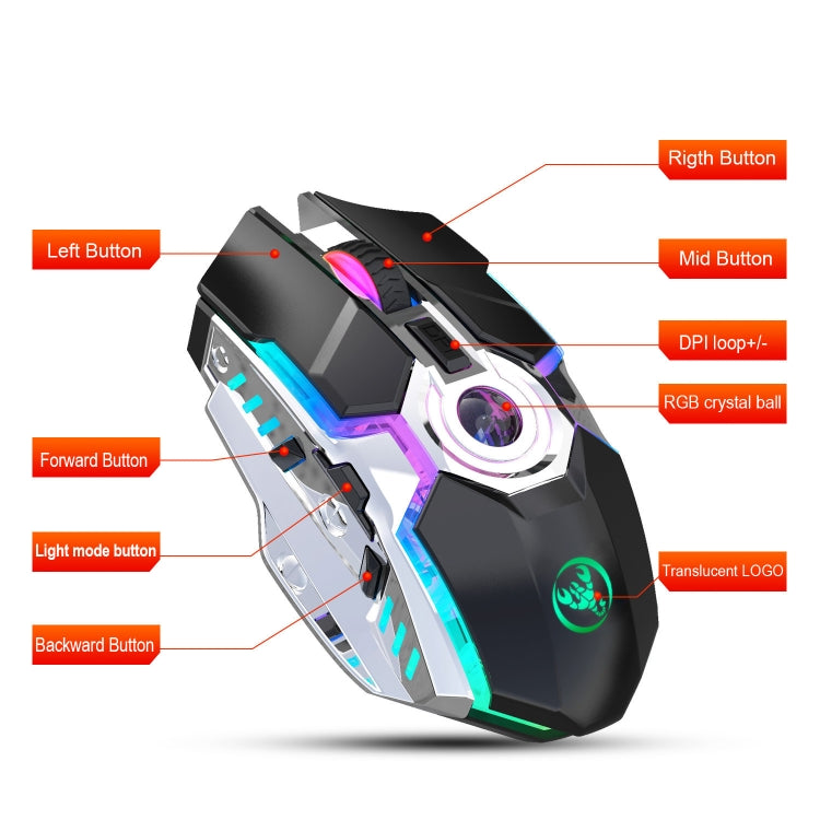 HXSJ T30 2400DPI RGB 2.4GHz Wireless Mouse(Metallic Grey) - Wireless Mice by HXSJ | Online Shopping South Africa | PMC Jewellery | Buy Now Pay Later Mobicred