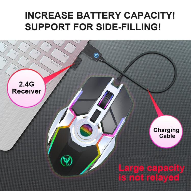 HXSJ T30 2400DPI RGB 2.4GHz Wireless Mouse(Metallic Grey) - free shipping - PMC Jewellery - Order now!