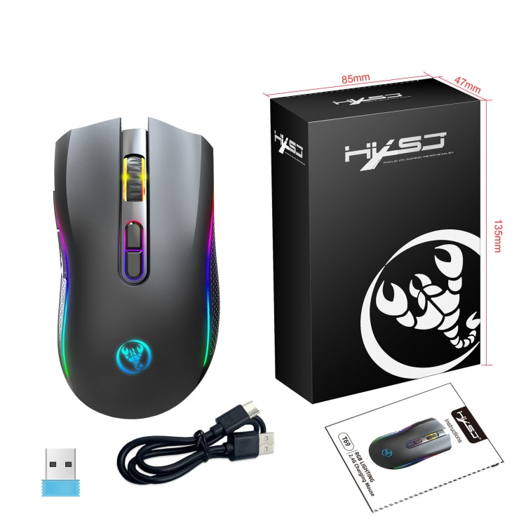 HXSJ T69 4800DPI RGB 2.4GHz Wireless Mouse(Black) - Wireless Mice by HXSJ | Online Shopping South Africa | PMC Jewellery | Buy Now Pay Later Mobicred