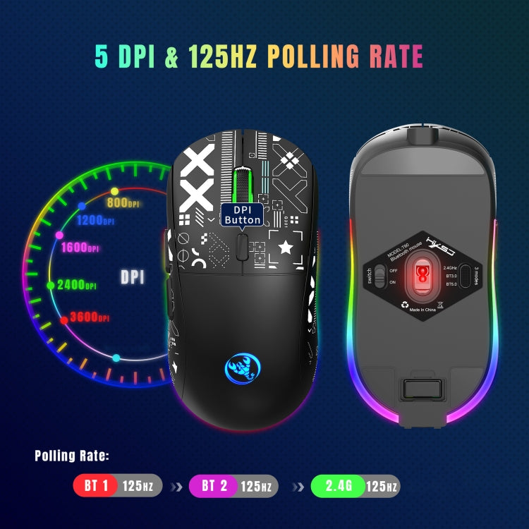 HXSJ T90 RGB Light Three-mode Wireless Gaming Mouse(Black) - Wireless Mice by HXSJ | Online Shopping South Africa | PMC Jewellery | Buy Now Pay Later Mobicred