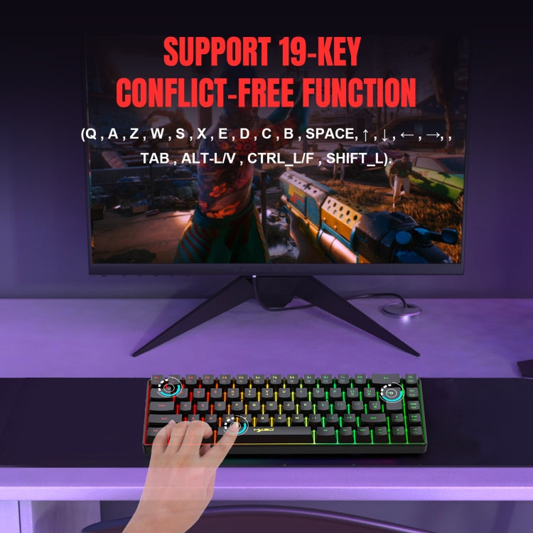 HXSJ V200 Wired RGB Backlit Mechanical Keyboard 68 Key Caps, Cable Length: 1.7m(White) - free shipping - PMC Jewellery - Order now!