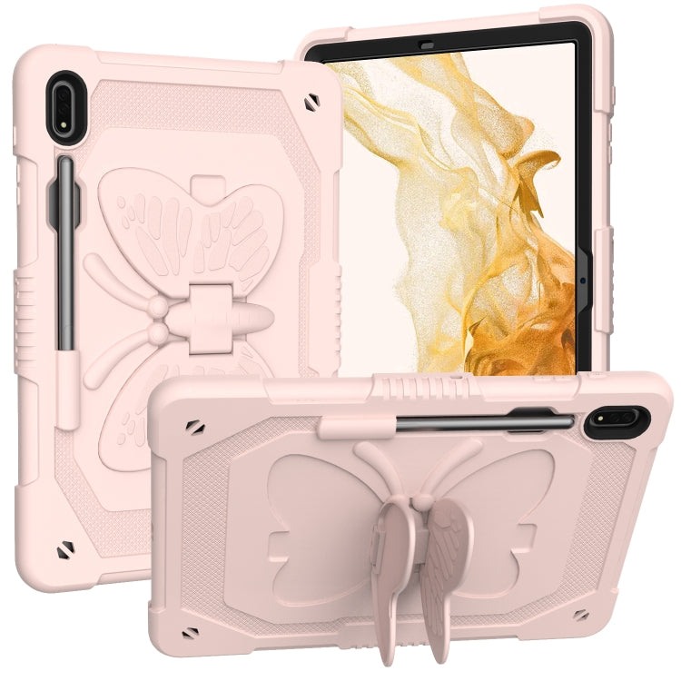 For Samsung Galaxy Tab S9 Butterfly Kickstand Heavy Duty Hard Rugged Tablet Case(Rose Pink) - Galaxy Tab S9 Cases by PMC Jewellery | Online Shopping South Africa | PMC Jewellery | Buy Now Pay Later Mobicred