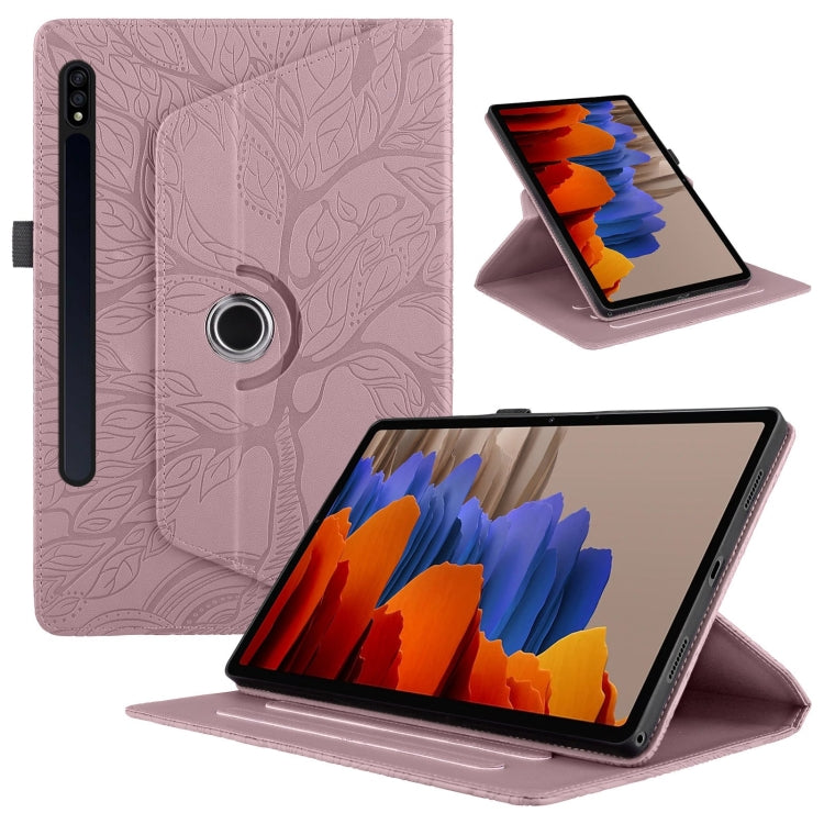 For Samsung Galaxy Tab S10 / S8 / S7 Tree Life Embossed Rotation Leather Tablet Case(Rose Gold) - Tab S10 Cases by PMC Jewellery | Online Shopping South Africa | PMC Jewellery | Buy Now Pay Later Mobicred