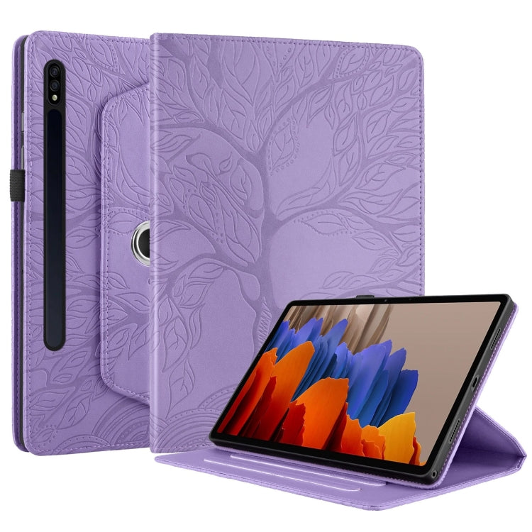 For Samsung Galaxy Tab S9 / S7 / S8 Tree Life Embossed Rotation Leather Tablet Case(Purple) - Galaxy Tab S9 Cases by PMC Jewellery | Online Shopping South Africa | PMC Jewellery | Buy Now Pay Later Mobicred