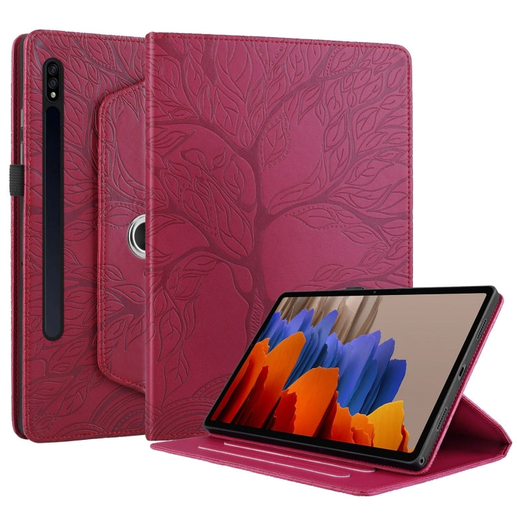 For Samsung Galaxy Tab S9+ / S8+ / S7+ Tree Life Embossed Rotation Leather Tablet Case(Red) - Tab A7 Lite T220 / T225 by PMC Jewellery | Online Shopping South Africa | PMC Jewellery | Buy Now Pay Later Mobicred