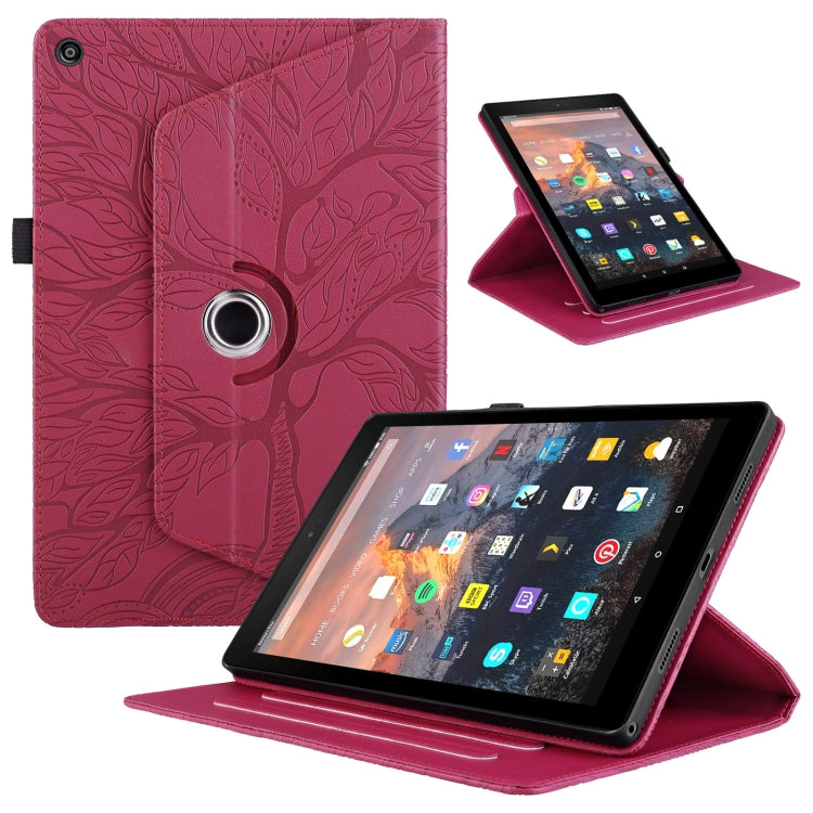 For Amazon Kindle Fire HD8 2015-2019 Tree Life Embossed Rotation Leather Tablet Case(Red) - Amazon by PMC TechLife | Online Shopping South Africa | PMC TechLife | Buy Now Pay Later Mobicred