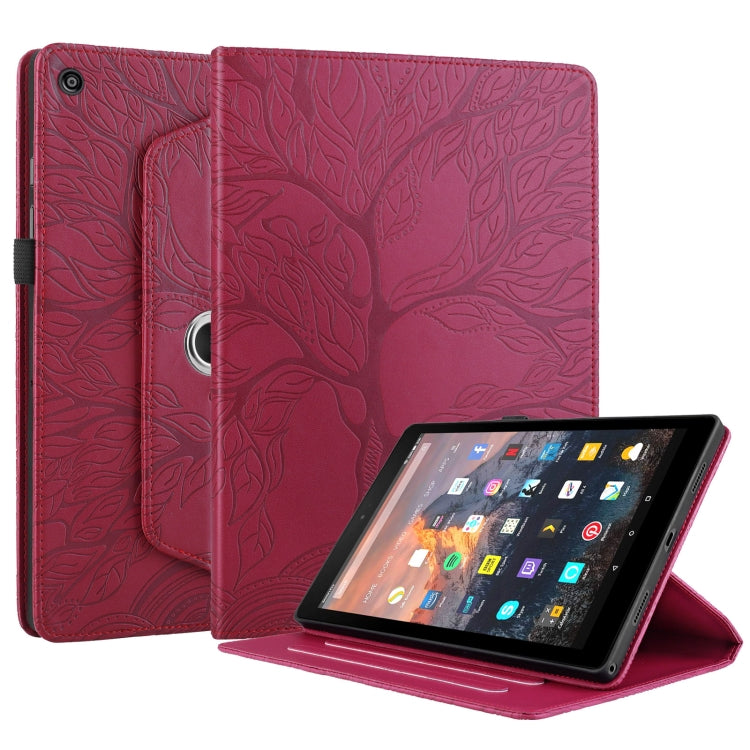 For Amazon Kindle Fire HD8 2015-2019 Tree Life Embossed Rotation Leather Tablet Case(Red) - Amazon by PMC TechLife | Online Shopping South Africa | PMC TechLife | Buy Now Pay Later Mobicred