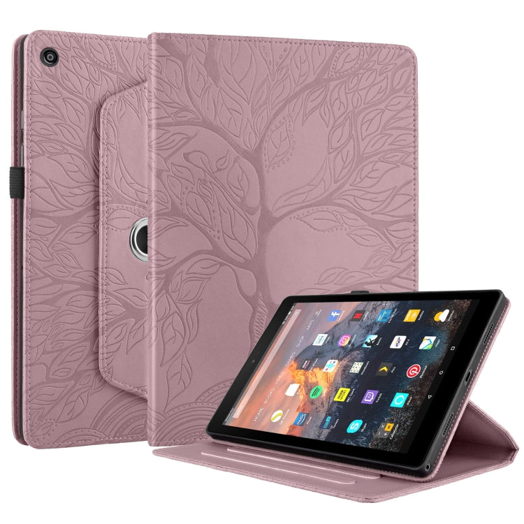 For Amazon Kindle Fire HD8 2015-2019 Tree Life Embossed Rotation Leather Tablet Case(Rose Gold) - Amazon by PMC TechLife | Online Shopping South Africa | PMC TechLife | Buy Now Pay Later Mobicred