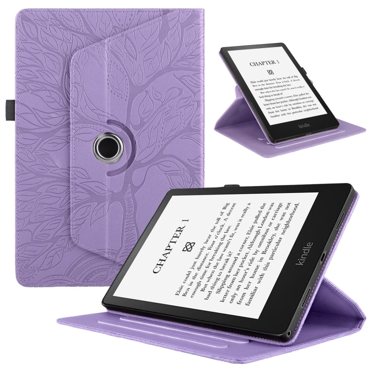 For Amazon Kindle Paperwhite 5 Tree Life Embossed Rotation Leather Smart Tablet Case(Purple) - Amazon by PMC TechLife | Online Shopping South Africa | PMC TechLife | Buy Now Pay Later Mobicred