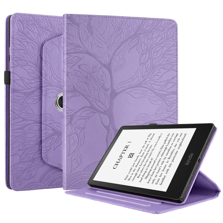 For Amazon Kindle Paperwhite 5 Tree Life Embossed Rotation Leather Smart Tablet Case(Purple) - Amazon by PMC TechLife | Online Shopping South Africa | PMC TechLife | Buy Now Pay Later Mobicred