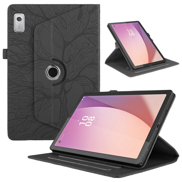For Lenovo Tab M9 Tree Life Embossed Rotation Leather Tablet Case(Black) - Lenovo by PMC TechLife | Online Shopping South Africa | PMC TechLife | Buy Now Pay Later Mobicred
