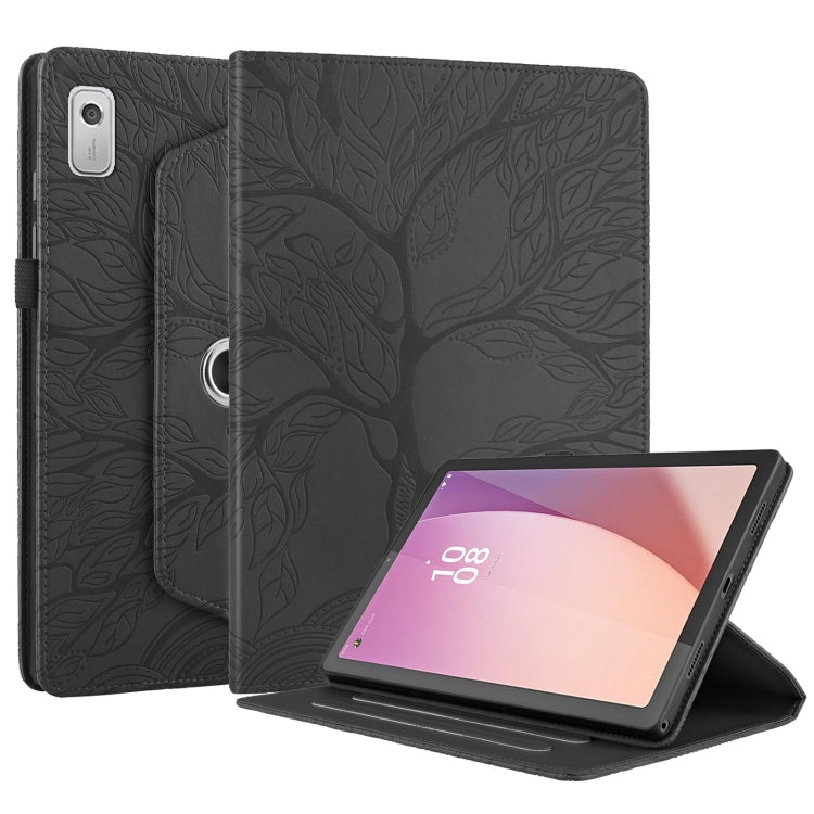 For Lenovo Tab M9 Tree Life Embossed Rotation Leather Tablet Case(Black) - Lenovo by PMC TechLife | Online Shopping South Africa | PMC TechLife | Buy Now Pay Later Mobicred