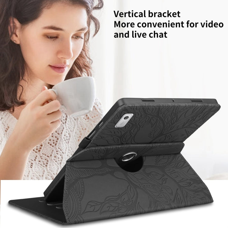 For Lenovo Tab M9 Tree Life Embossed Rotation Leather Tablet Case(Black) - Lenovo by PMC TechLife | Online Shopping South Africa | PMC TechLife | Buy Now Pay Later Mobicred