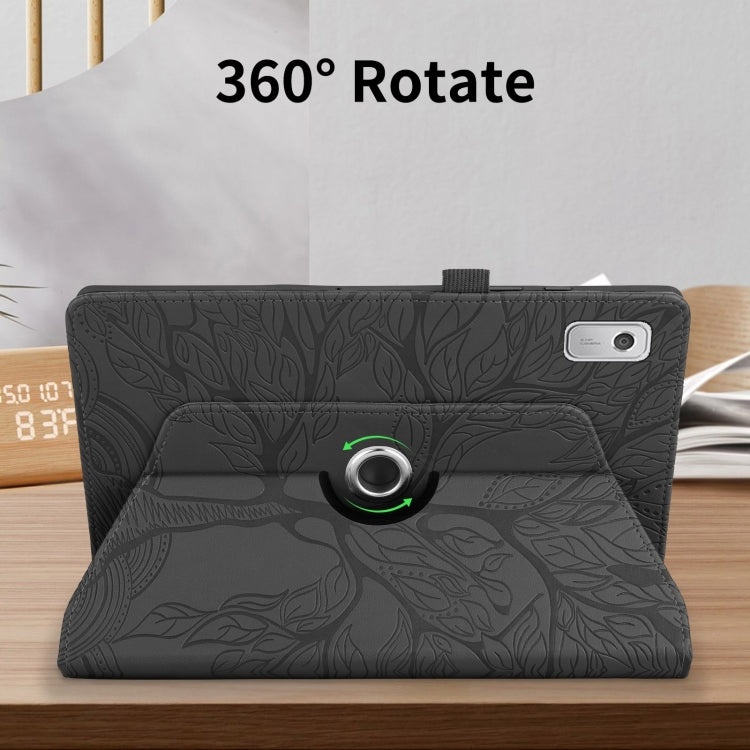 For Lenovo Tab M9 Tree Life Embossed Rotation Leather Tablet Case(Black) - Lenovo by PMC TechLife | Online Shopping South Africa | PMC TechLife | Buy Now Pay Later Mobicred