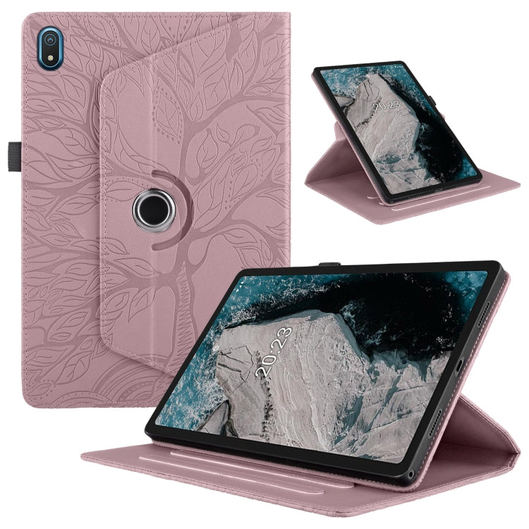 For Nokia T20 10.4 2021 Tree Life Embossed Rotation Leather Tablet Case(Rose Gold) - Nokia by PMC TechLife | Online Shopping South Africa | PMC TechLife | Buy Now Pay Later Mobicred