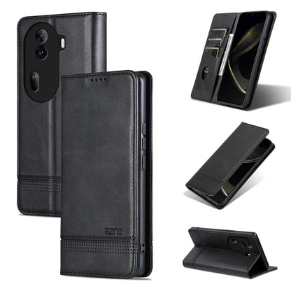 For OPPO Reno11 China AZNS Magnetic Calf Texture Flip Leather Phone Case(Black) - Reno11 Cases by AZNS | Online Shopping South Africa | PMC Jewellery | Buy Now Pay Later Mobicred