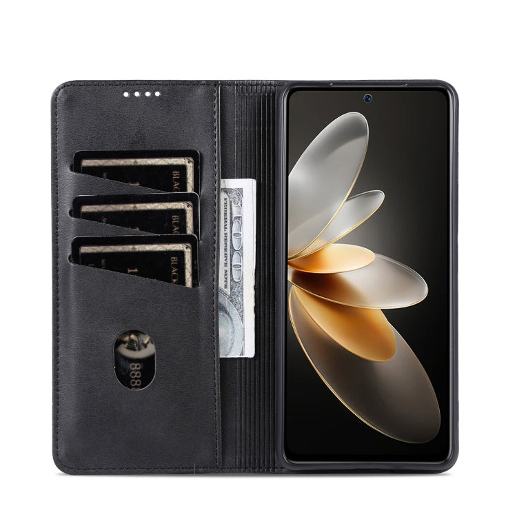 For OPPO Reno12 Global AZNS Magnetic Calf Texture Flip Leather Phone Case(Black) - Reno12 Cases by AZNS | Online Shopping South Africa | PMC Jewellery | Buy Now Pay Later Mobicred