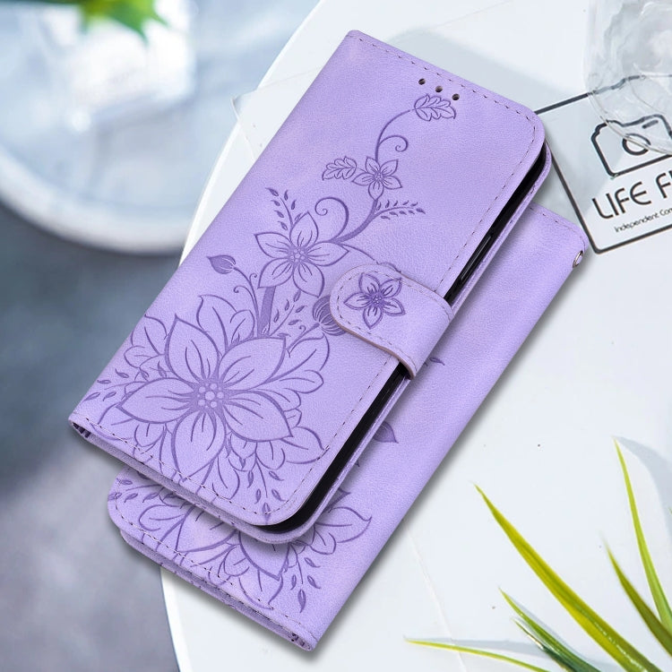 For Google Pixel 9 Lily Embossed Leather Phone Case(Purple) - Google Cases by PMC TechLife | Online Shopping South Africa | PMC TechLife | Buy Now Pay Later Mobicred
