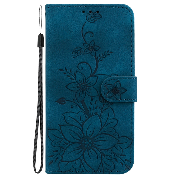 For Google Pixel 9 Lily Embossed Leather Phone Case(Dark Blue) - Google Cases by PMC TechLife | Online Shopping South Africa | PMC TechLife | Buy Now Pay Later Mobicred