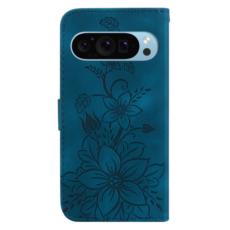 For Google Pixel 9 Lily Embossed Leather Phone Case(Dark Blue) - Google Cases by PMC TechLife | Online Shopping South Africa | PMC TechLife | Buy Now Pay Later Mobicred