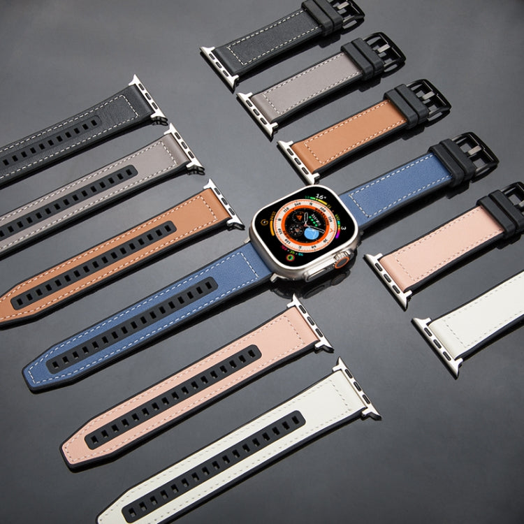 For Apple Watch Series 8 41mm Hybrid Leather Silicone Watch Band(White) - Watch Bands by PMC TechLife | Online Shopping South Africa | PMC TechLife | Buy Now Pay Later Mobicred