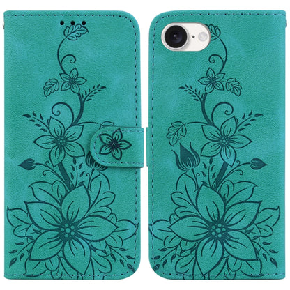 For iPhone SE 2024 Lily Embossed Leather Phone Case(Green) - More iPhone Cases by PMC Jewellery | Online Shopping South Africa | PMC Jewellery | Buy Now Pay Later Mobicred