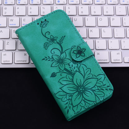 For iPhone 16 Pro Max Lily Embossed Leather Phone Case(Green) - iPhone 16 Pro Max Cases by PMC Jewellery | Online Shopping South Africa | PMC Jewellery | Buy Now Pay Later Mobicred