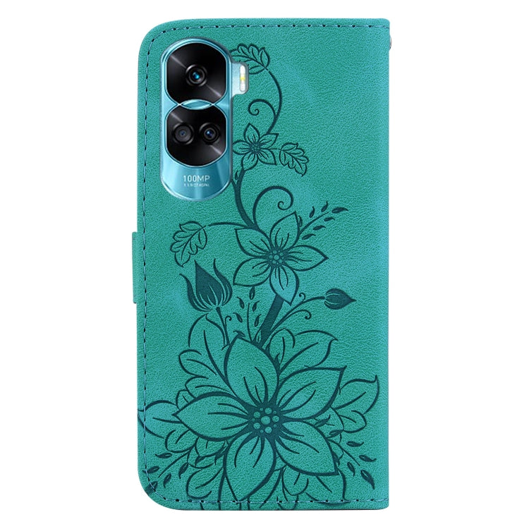 For Honor 90 Lite Lily Embossed Leather Phone Case(Green) - Honor Cases by PMC Jewellery | Online Shopping South Africa | PMC Jewellery | Buy Now Pay Later Mobicred