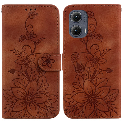 For Motorola Edge 2024 Lily Embossed Leather Phone Case(Brown) - Motorola Cases by PMC Jewellery | Online Shopping South Africa | PMC Jewellery | Buy Now Pay Later Mobicred