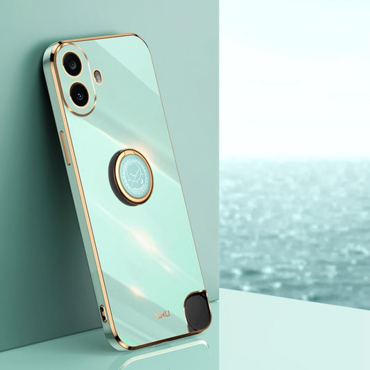 For Nothing CMF Phone 1 XINLI Straight Edge 6D Electroplate TPU Phone Case with Ring Holder(Mint Green) - More Brand by XINLI | Online Shopping South Africa | PMC Jewellery | Buy Now Pay Later Mobicred