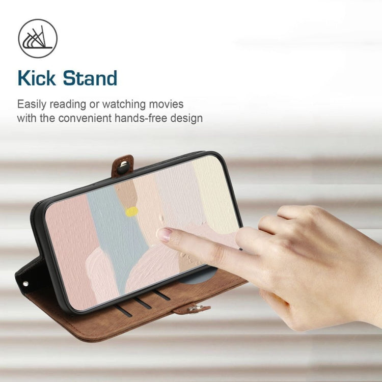 For iPhone 16 Side Buckle Double Fold Hand Strap Leather Phone Case(Brown) - iPhone 16 Cases by PMC TechLife | Online Shopping South Africa | PMC TechLife | Buy Now Pay Later Mobicred