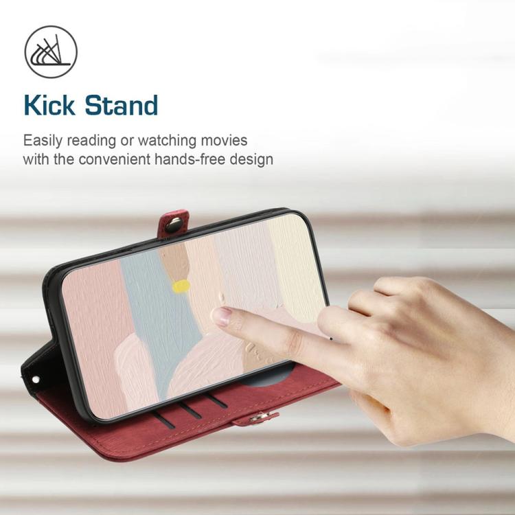 For iPhone 17 Side Buckle Double Fold Hand Strap Leather Phone Case(Red) - free shipping - PMc TechLife - Order now!