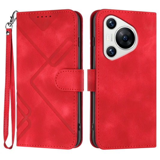 For Huawei Pura 70 Line Pattern Skin Feel Leather Phone Case(Red) - Huawei Cases by PMC Jewellery | Online Shopping South Africa | PMC Jewellery | Buy Now Pay Later Mobicred