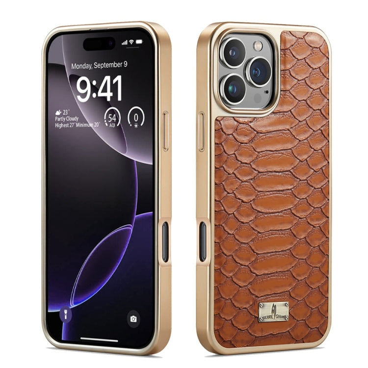For iPhone 16 Pro Max Fierre Shann Python Texture Electroplating PU Phone Case(Brown) - free shipping - PMC Jewellery - Order now!