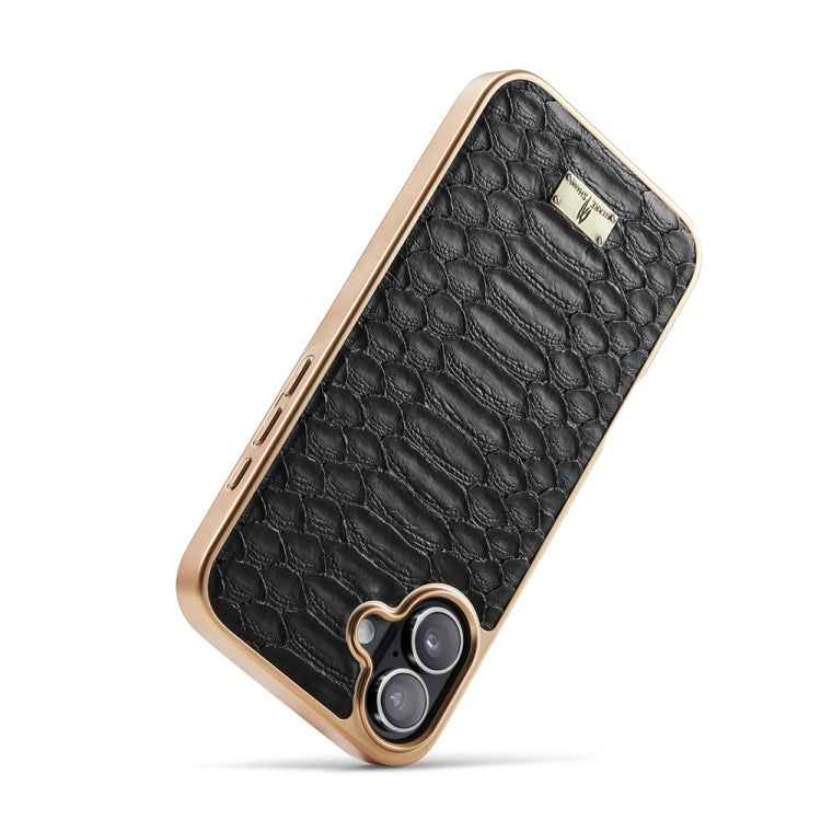 For iPhone 16 Plus Fierre Shann Python Texture Electroplating PU Phone Case(Black) - free shipping - PMC Jewellery - Order now!