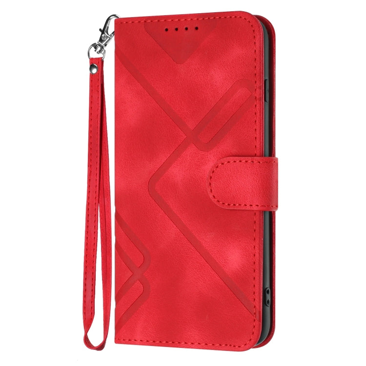 For iPhone 16e Line Pattern Skin Feel Leather Phone Case(Red) - iPhone 16e Cases by PMC TechLife | Online Shopping South Africa | PMC TechLife | Buy Now Pay Later Mobicred