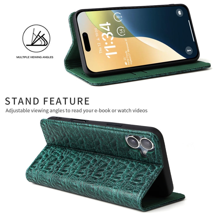 For iPhone 16 Fierre Shann Crocodile Texture Magnetic Genuine Leather Phone Case(Green) - free shipping - PMC Jewellery - Order now!