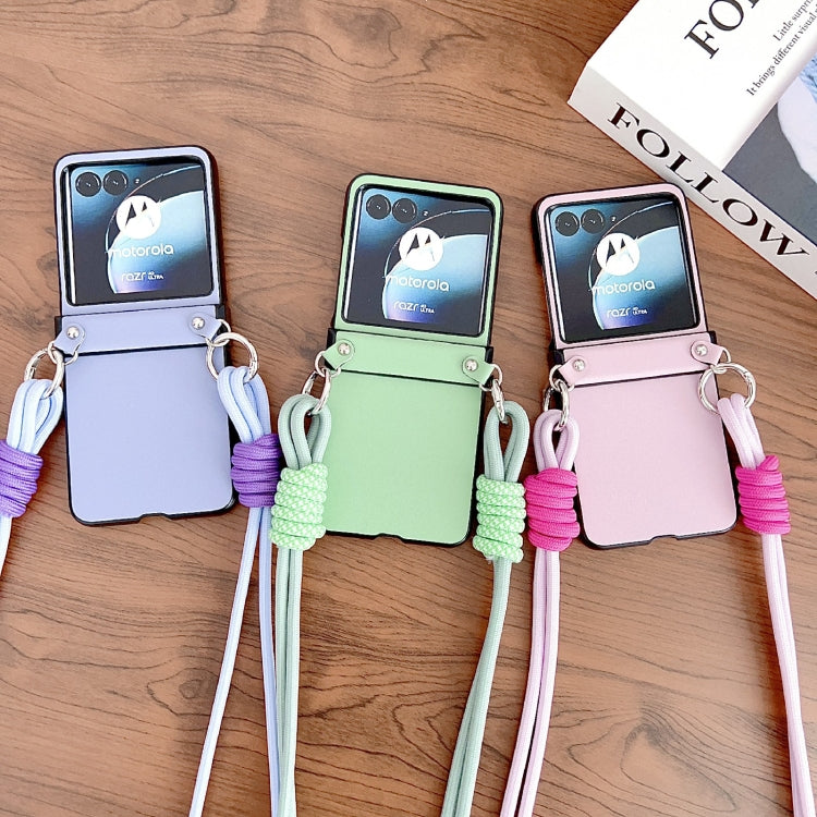 For Motorola Razr 40 Ultra Morandi Leather Texture Phone Case With Lanyard(Green) - Motorola Cases by PMC TechLife | Online Shopping South Africa | PMC TechLife | Buy Now Pay Later Mobicred
