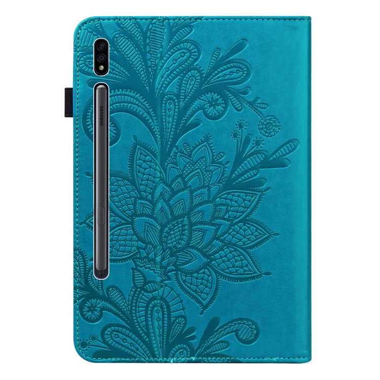 For Samsung Galaxy Tab S9 Lace Flower Embossing Pattern Leather Tablet Case(Blue) - free shipping - PMC Jewellery - Order now!