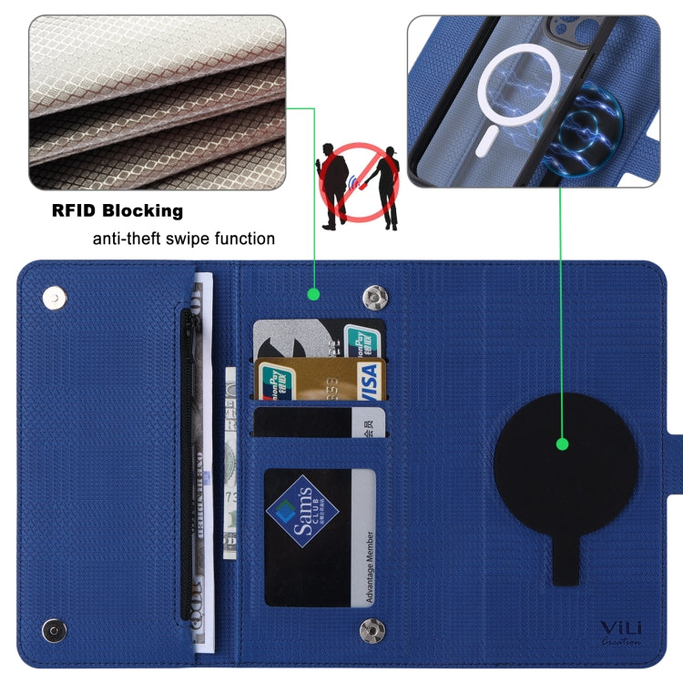 For iPhone 13 ViLi GHB Series MagSafe Magnetic Zipper Leather Phone Case(Blue) - free shipping - PMC Jewellery - Order now!